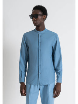 Antony Morato - Men Blue Solid Band Collar Full Sleeves Shirt