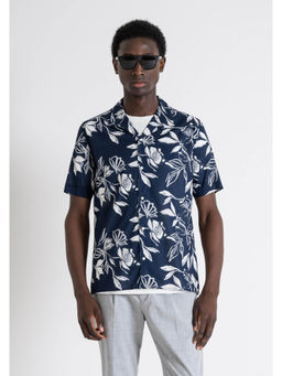 Antony Morato - Men Blue Floral Cuban Collar Short Sleeves Shirt