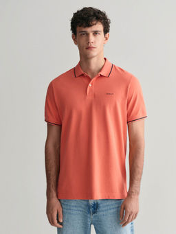 GANT - Men Orange Solid Collar Short Sleeves Polo T-Shirt