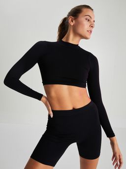 LC WAIKIKI - Stand Up Collar Straight Long Sleeve Crop Seamless Womens Outdoor T-Shirt