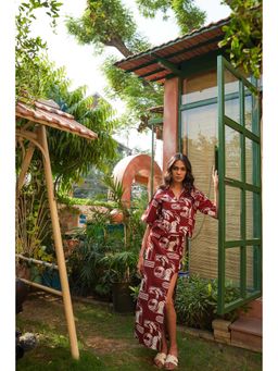 Fancy Pastels - Women Brown Maatti Skirt Slit Co-Ord Set