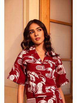 Fancy Pastels - Women Red Poplin Matti Shirt