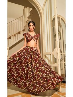 Fancy Pastels - Women Brown Bagh Skirt Co-Ord Set