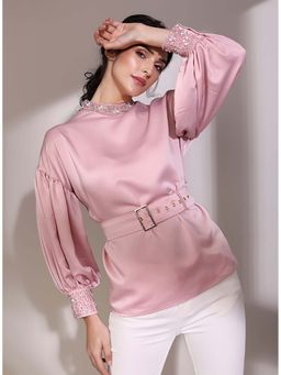 Label Deepika Nagpal - Salmon Dropped Shoulder Top with Belt