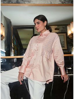 Label Deepika Nagpal - Roseate Oversized Tweed Panel Shirt
