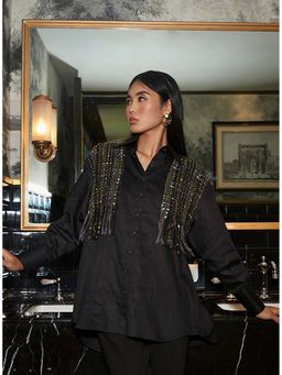 Label Deepika Nagpal - Jade Oversized Tweed Panel Shirt