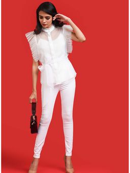 Label Deepika Nagpal - White Organza Exaggerated Sleeve Detail Shirt