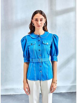Label Deepika Nagpal - Bluebird Peter Pan Shirt with Belt