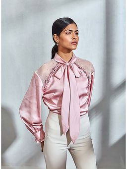 Label Deepika Nagpal - Cosmo Sheer Panel Detail and Collar Tie Up Shirt