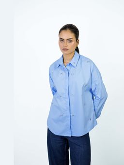 Amoh - Blue Embroidered Collar Neck Shirt