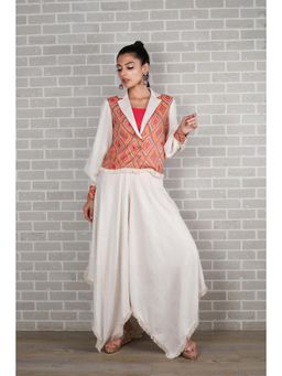 Ishnya - Mettle - Peach Diamond Print Blazer And Divider Skirt (Set of 2)