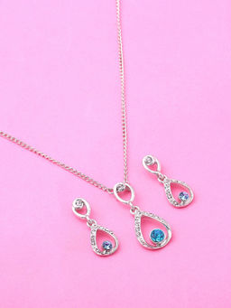 Estele - Rhodium Plated Trickle Drop Designer Necklace with Austrian Crystals for Women (Set of 2)