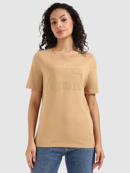Tommy Hilfiger - Women's Beige Embroidered Round Neck T-Shirt