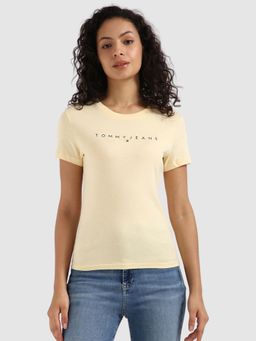 Tommy Hilfiger - Women's Yellow Solid Crew Neck T-Shirt
