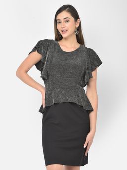 Latin Quarters - Black Color Half Sleeve Solid Pattern Dress