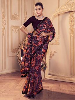 Odette - Purple Embellished Saree with Unstitched Blouse