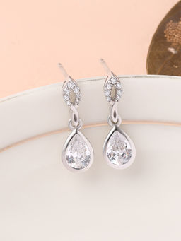 Ornate Jewels - 925 Silver Pear White American Diamond Dazzling Dangle Earring for Women & Girls (One Size)