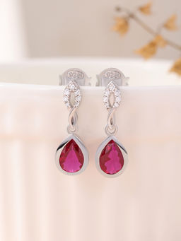 Ornate Jewels - 925 Silver Pear Red Ruby Dazzling Dangle Earring For Women & Girls