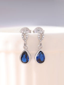 Ornate Jewels - 925 Silver Pear Blue Sapphire Dazzling Dangle Earring for Women & Girls (One Size)