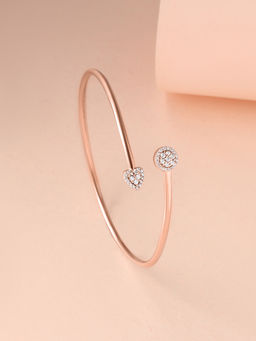 Ornate Jewels - 925 Silver 18K Rose Gold American Diamond Heart Adjustable Bangle for Women & Girls (2.6)