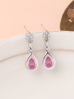 Ornate Jewels - 925 Silver Pear Pink American Diamond Dazzling Dangle Earring for Women & Girls (Free Size)