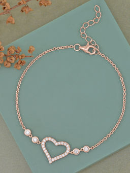 Ornate Jewels - 925 Silver 18K Rose Gold American Diamond Love Heart Bracelet For Women & Girls