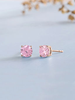 Ornate Jewels - 925 Silver 18K Rose Gold 1 Carat Pink CZ Stud Earring for Women and Girls
