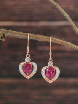 Ornate Jewels - 925 Silver 18K Rose Gold 1.5 Carat Ruby Heart Dangle Earring for Women and Girls