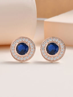 Ornate Jewels - 925 Silver 18K Rose Gold Blue Sapphire Stud Earring for Women and Girls