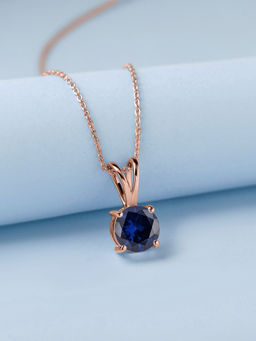 Ornate Jewels - 925 Silver Rose Gold 2 Carat Blue Sapphire Pendant With Chain for Women and Girls