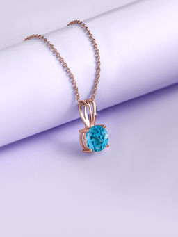 Ornate Jewels - 925 Silver 18K Rose Gold 1 Carat Blue Topaz Pendant With Chain for Women & Girls (Free Size)