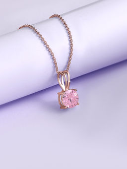 Ornate Jewels - 925 Silver 18K Rose Gold 1 Carat Pink CZ Pendant With Chain for Women & Girls (Free Size)