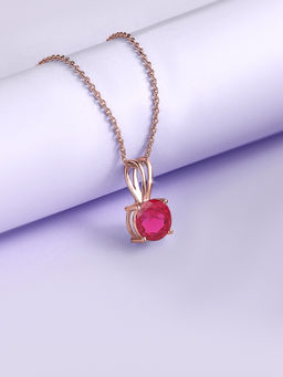 Ornate Jewels - 925 Silver 18K Rose Gold 1 Carat Red Ruby Pendant With Chain for Women & Girls (Free Size)