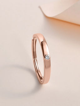 Ornate Jewels - 925 Silver 18K Rose Gold American Diamond Eternity Adjustable Ring For Men & Boys