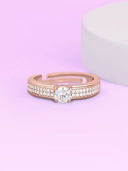 Ornate Jewels - 925 Silver 18K Rose Gold 1 Carat American Diamond Adjustable Ring for Women & Girls