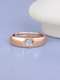 Ornate Jewels - 925 Silver 18K Rose Gold 0.5 Carat American Diamond Heart Adjustable Ring For Men & Boys