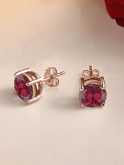 Ornate Jewels - 925 Silver 18K Rose Gold 2 Carat Red Ruby Stud Earring for Women & Girls (One Size)