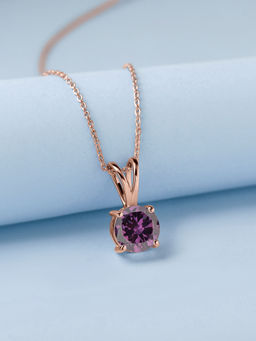 Ornate Jewels - 925 Silver 18K Rose Gold 2 Carat Purple Amethyst Pendant With Chain for Women & Girls (Free Size)
