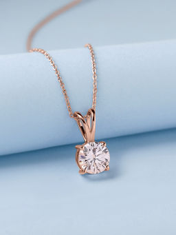 Ornate Jewels - 925 Silver 18K Rose Gold 2 Carat American Diamond Pendant With Chain for Women & Girls (Free Size)