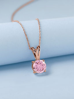 Ornate Jewels - 925 Silver 18K Rose Gold 2 Carat Pink CZ Pendant With Chain for Women & Girls (Free Size)