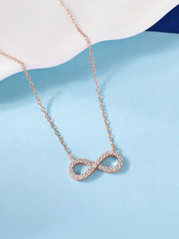 Ornate Jewels - 925 Silver 18K Rose Gold American Diamond Infinity Necklace for Women and Girls (Free Size)