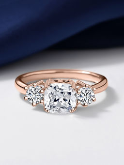 Ornate Jewels - 925 Silver 18K Rose Gold American Diamond Meghan Markle Ring for Women & Girls