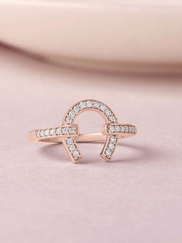 Ornate Jewels - 925 Silver 18K 2 Micron Rose Gold American Diamond Horseshoe Ring for Women & Girls