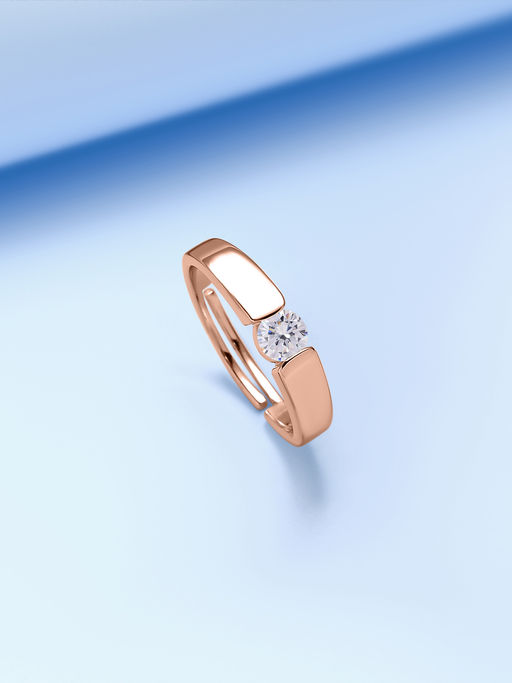 Ornate Jewels 925 Silver 18K Rose Gold 1 Carat American Diamond Adjustable Ring for Men & Boys