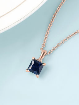 Ornate Jewels - 925 Silver 18K Rose Gold Plated Blue Sapphire Pendant With Chain for Women & Girls