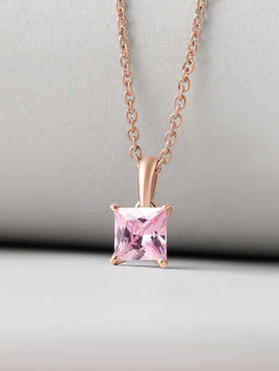 Ornate Jewels - 925 Silver 18K 2 Micron Rose Gold Plated Pink CZ Pendant With Chain for Women & Girls