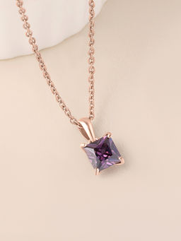Ornate Jewels - 925 Silver 18K 2 Micron Rose Gold Plated Amethyst Pendant With Chain for Women & Girls