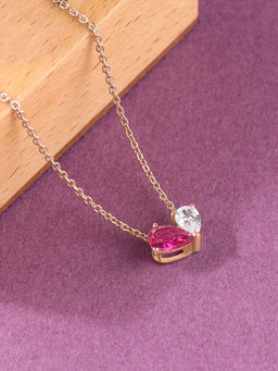 Ornate Jewels - 925 Silver 18K 2 Micron Rose Gold Plated Red Ruby Toi Et Moi Necklace for Women & Girls