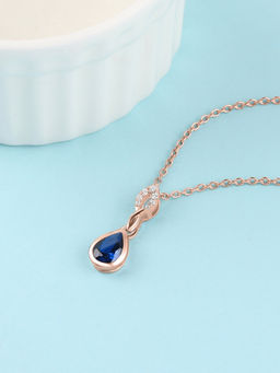 Ornate Jewels - 925 Silver 18K Rose Gold Plated Blue Sapphire Pendant With Chain for Women & Girls