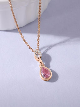 Ornate Jewels - 925 Silver 18K Rose Gold Plated Pear Pink CZ Pendant With Chain for Women & Girls